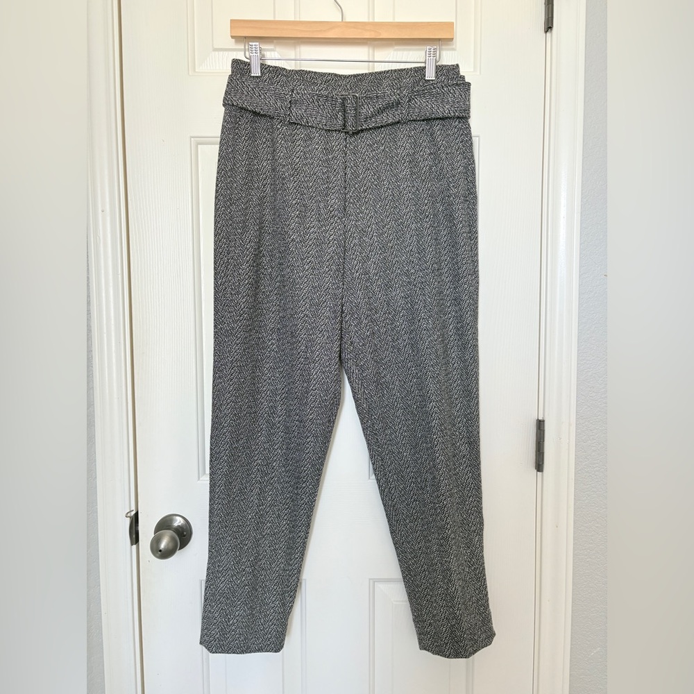White House Black Market Gray Herringbone Trousers (wool look)